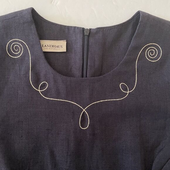 Landhaus C&A Naturally Dress German US Size 10 Linen Dress Decorative Stitching - Picture 2 of 16